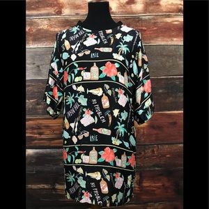 Vtg Nicole Miller 100% Silk Black Shirt Blouse Top